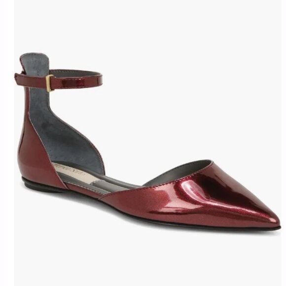 NEW Franco Sarto Racer Ankle Strap d'Orsay Pointed Toe Flat Women's Size 7.5 Red - Picture 1 of 10